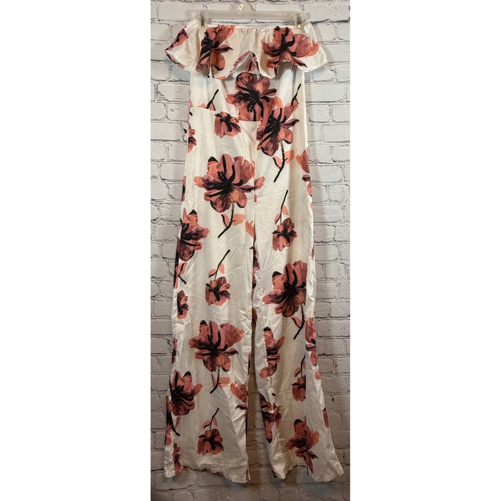 Floral Off Shoulder Jumpsuit Ruffle Strapless Wide‎ Leg Romper